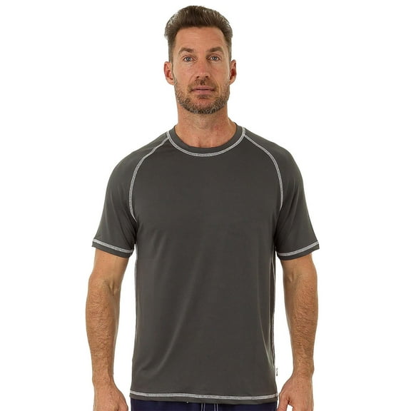 Mens UPF 50  Rashguard Swim Tee Short Sleeve Running Shirt Swimwear Swim Shirts, Gray, Size: XL, Uzzi Active Wear