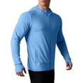 thumbnail image 1 of Mens UPF 50+ Sun Protection Jacket Hooded Long Sleeve Zipper Lightweight Quick Dry Fashion Athletic Top with Pockets and Thumb Hole Light Blue M, 1 of 8