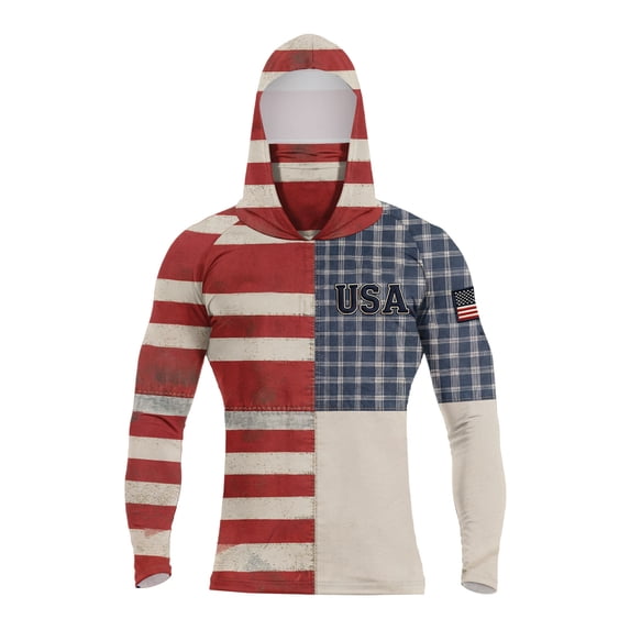Mens UPF 50+ Sun Protection Rash Guard Hoodie 250th Anniversary American Flag Long Sleeve Shirt Lightweight Fishing Shirts with Mask