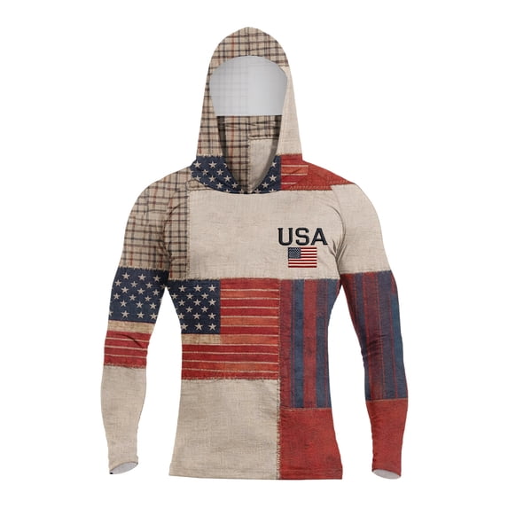 Mens UPF 50+ Sun Protection Rash Guard Hoodie 250th Anniversary American Flag Long Sleeve Shirt Lightweight Fishing Shirts with Mask