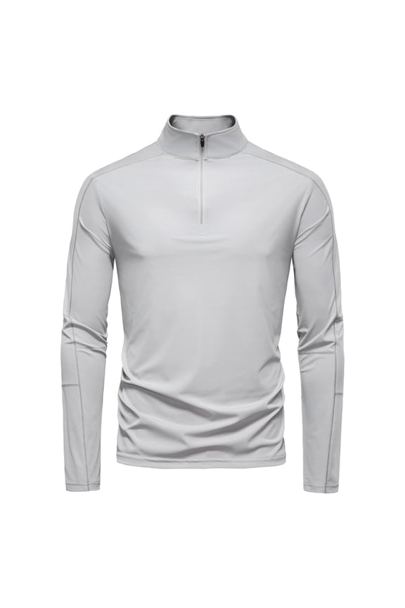 Mens UPF 50+ Sun Protection Shirts Performance UV/SPF Long Sleeve Shirt Pullover Zipper Stand Collared Solid Stretchy Workout T-Shirts