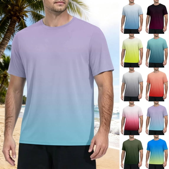 Mens UPF 50+ Sun Protection T Shirt Short Sleeve Quick Dry Athletic Rash Guard Top 2026 Summer Workout Running Swim Shirt Light Purple L
