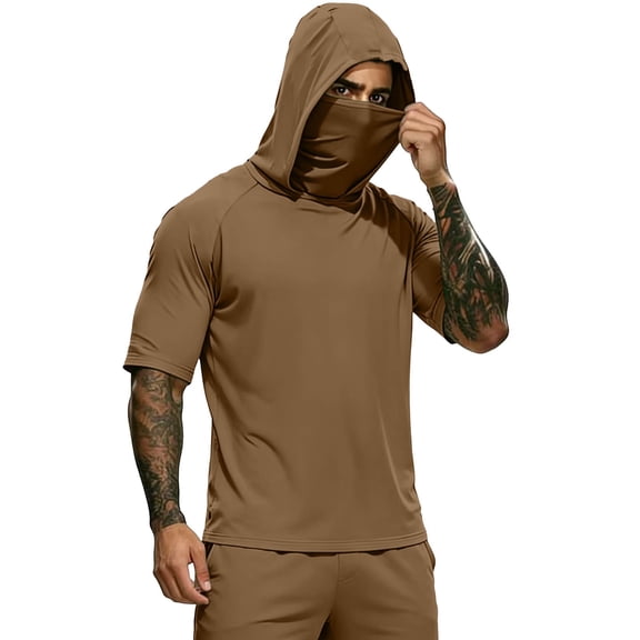 Mens UPF 50+ UV Sun Protection Hoodie Pullover Short Sleeve Outdoor Running Hiking Shirt Fathers Gift