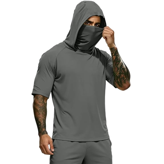 Mens UPF 50+ UV Sun Protection Hoodie Pullover Short Sleeve Outdoor Running Hiking Shirt Fathers Gift