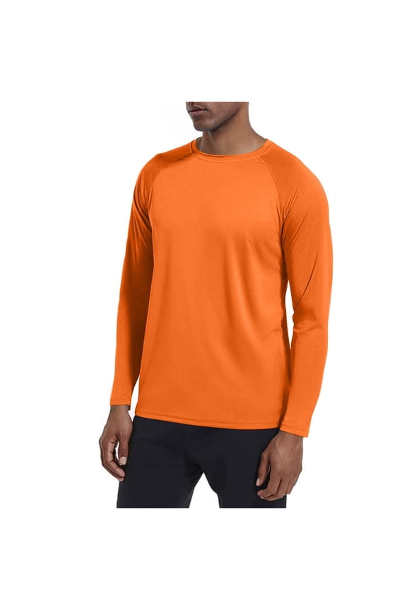 Mens UPF 50 UV Sun Protection Long Sleeve Shirts Lightweight Quick Dry Rash Guard Swim Hiking Beach Athletic Tees Orange L