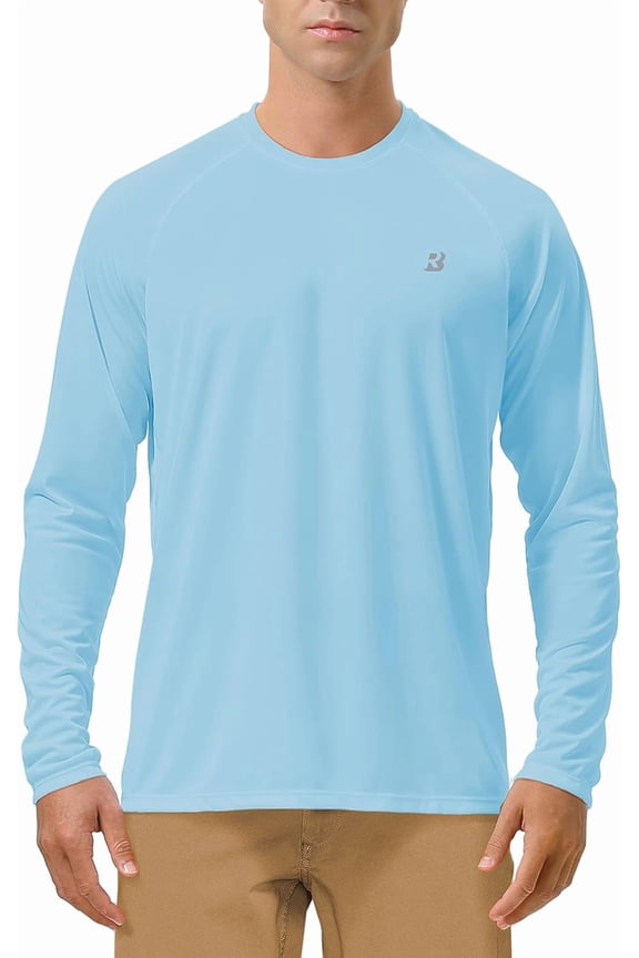 Mens UPF 50+ UV Sun Protection Shirts Outdoor Long Sleeve SPF Rash Guard for Fishing Hiking Swimming Running