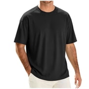 Mens UPF50+ Sun Protection Swim Surf Short Sleeve Athletic Shirts Rash Guard Quick Dry Performance Shirts Big and Tall Size M-4XL Black