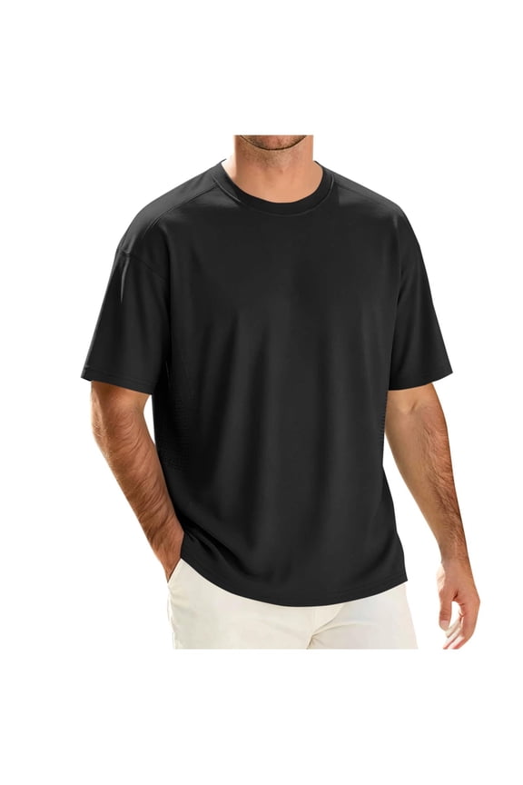 Mens UPF50+ Sun Protection Swim Surf Short Sleeve Athletic Shirts Rash Guard Quick Dry Performance Shirts Big and Tall Size M-4XL Black