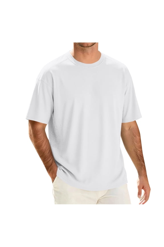 Mens UPF50+ Sun Protection Swim Surf Short Sleeve Athletic Shirts Rash Guard Quick Dry Performance Shirts Big and Tall Size M-4XL White