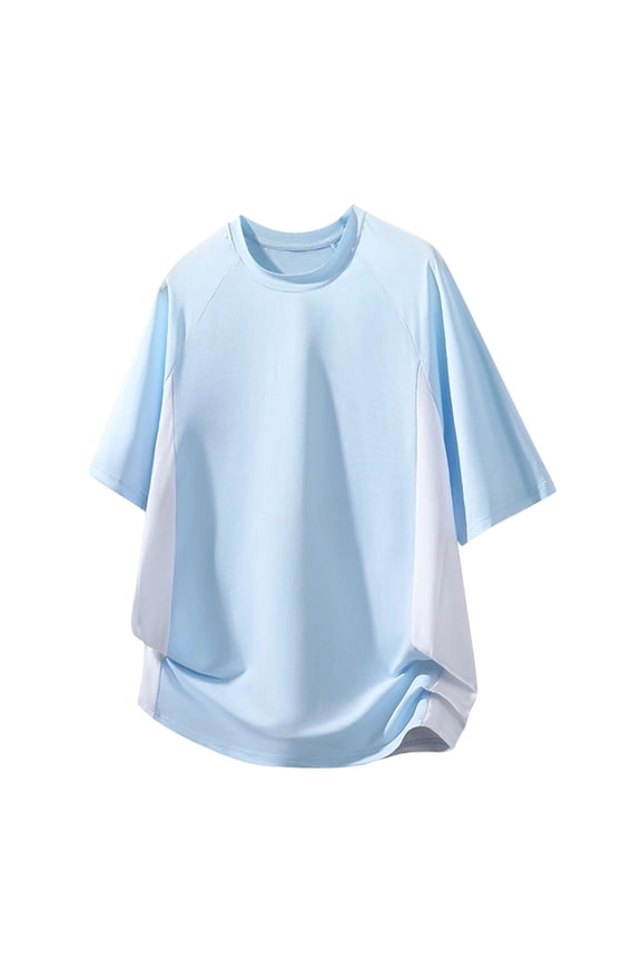 Mens UPF50+ Sun Protection Swim Surf Short Sleeve Oversized Workout Athletic Shirts Rash Guard Cooling Quick Dry Breathable Performance Shirts Big and Tall Size M-5XL Sky Blue
