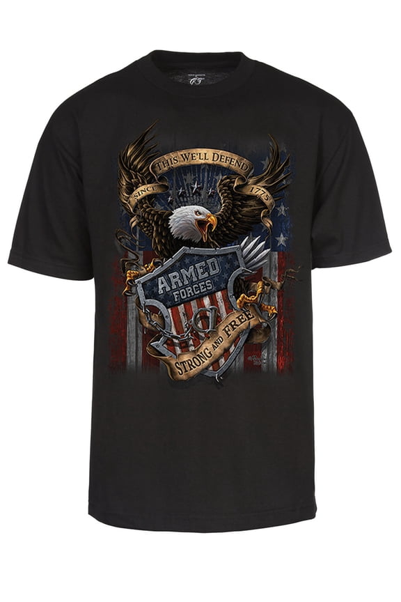 Mens US Armed Forces T-Shirt - Since 1775 Patriotic Strong and Free Shirt, Black Medium