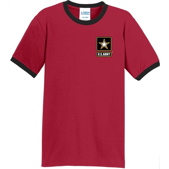 Mens US Army 100% Cotton Ringer Tee Shirt, 2XL Red/Black