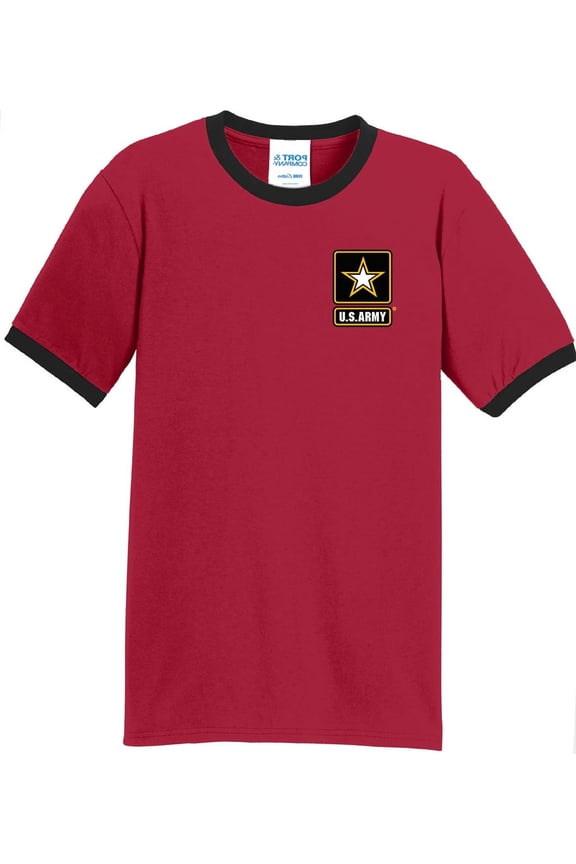Mens US Army 100% Cotton Ringer Tee Shirt, Large Red/Black