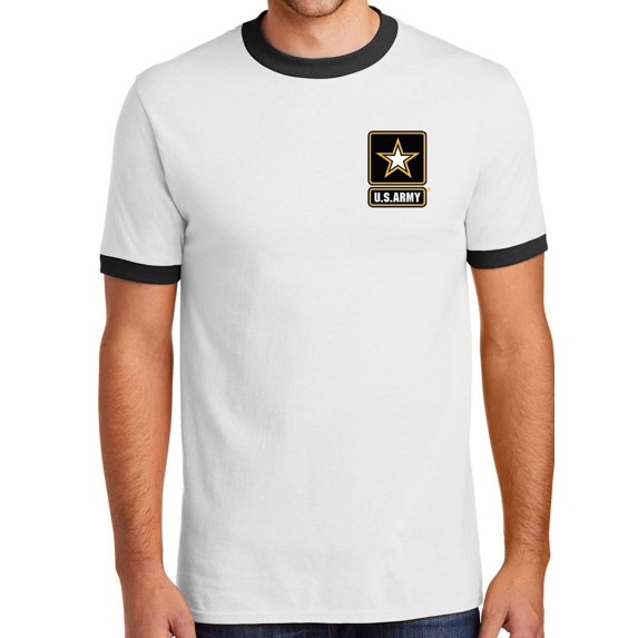 Mens US Army 100% Cotton Ringer Tee Shirt, Large White/Black