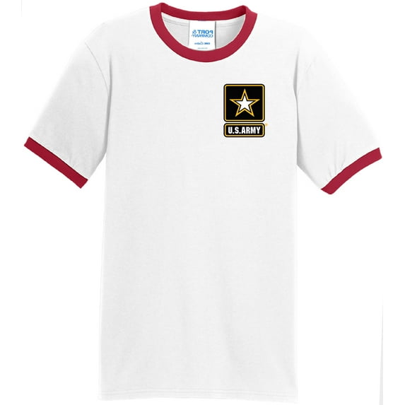 Mens US Army 100% Cotton Ringer Tee Shirt, Small White/Red