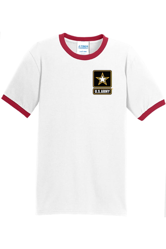 Mens US Army 100% Cotton Ringer Tee Shirt, XL White/Red