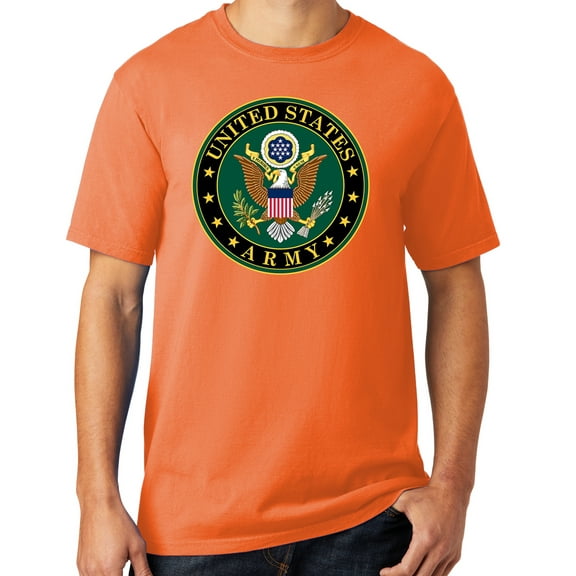 Mens US Army Insignia Cotton Tee Shirt, Large Cantaloupe Orange
