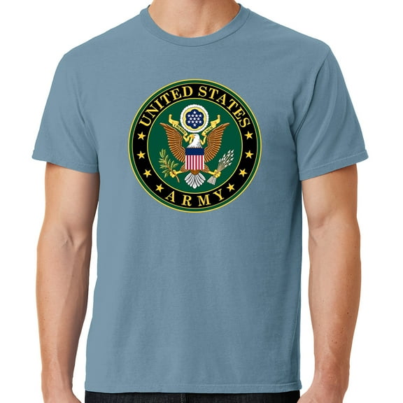 Mens US Army Insignia Cotton Tee Shirt, Large Mist Blue