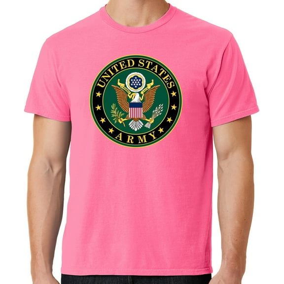 Mens US Army Insignia Cotton Tee Shirt, Large Neon Pink