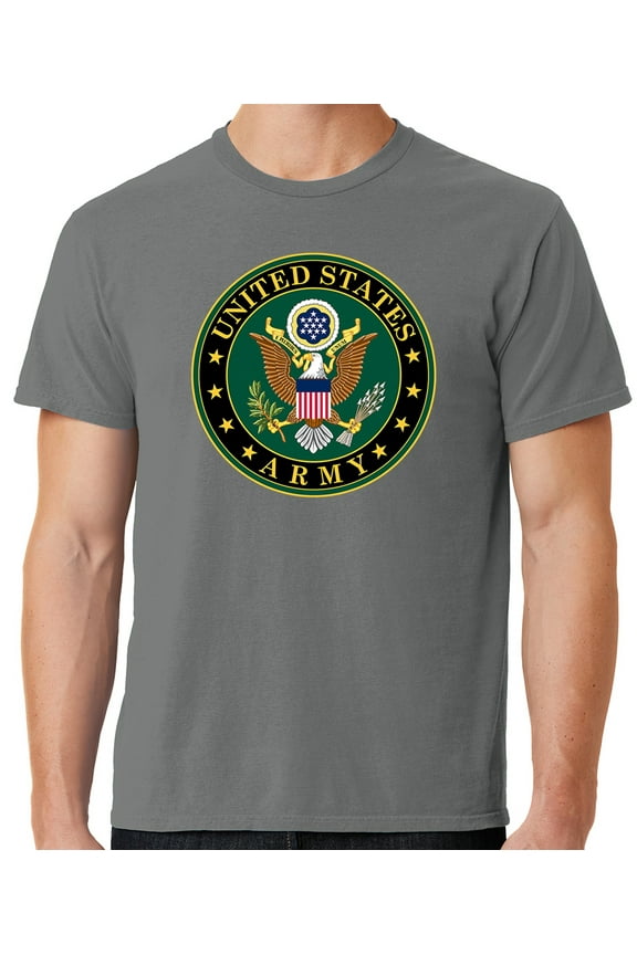 Mens US Army Insignia Cotton Tee Shirt, Large Pewter Grey