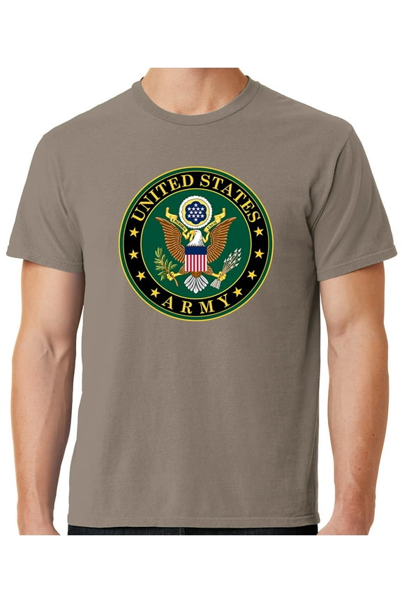 Mens US Army Insignia Cotton Tee Shirt, Medium Taupe Brown