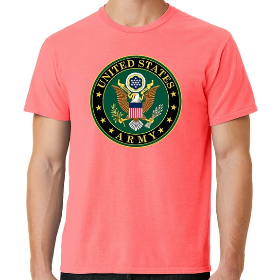 Mens US Army Insignia Cotton Tee Shirt, Small Neon Coral