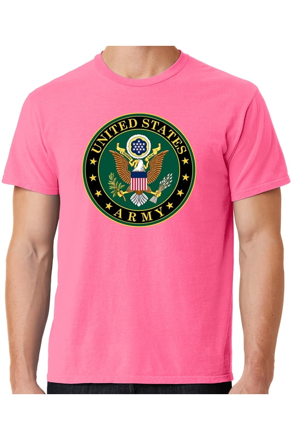 Mens US Army Insignia Cotton Tee Shirt, Small Neon Pink