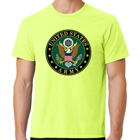 Mens US Army Insignia Cotton Tee Shirt, Small Neon Yellow