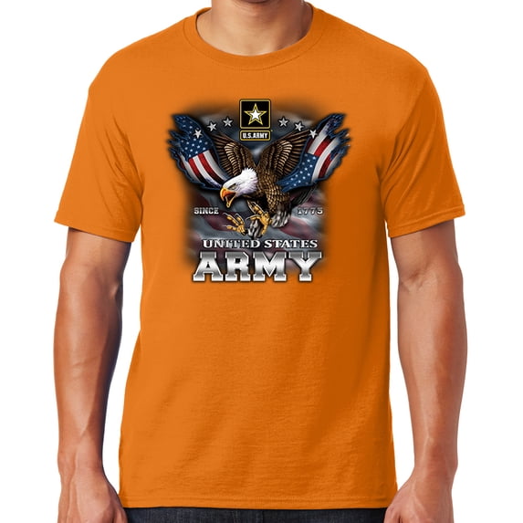 Mens US Army Patriotic Eagle T-shirt, 2XL Tennessee Orange