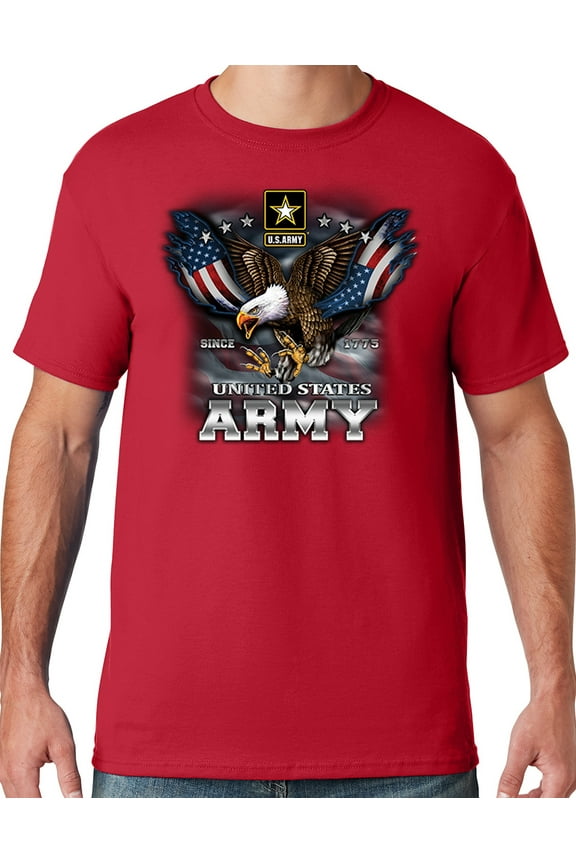 Mens US Army Patriotic Eagle T-shirt, 2XL True Red