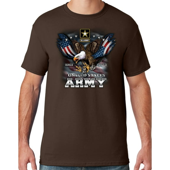 Mens US Army Patriotic Eagle T-shirt, Large Chocolate Brown