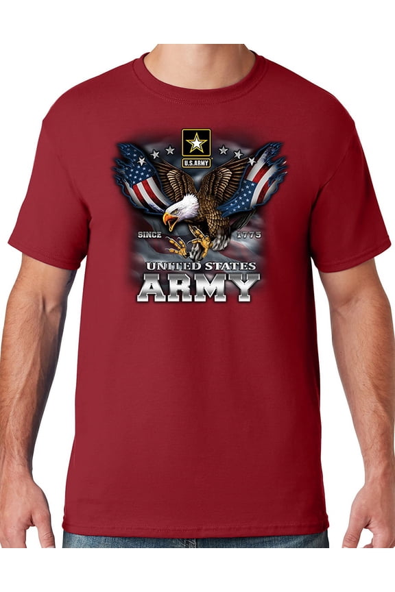 Mens US Army Patriotic Eagle T-shirt, Large Crimson Red