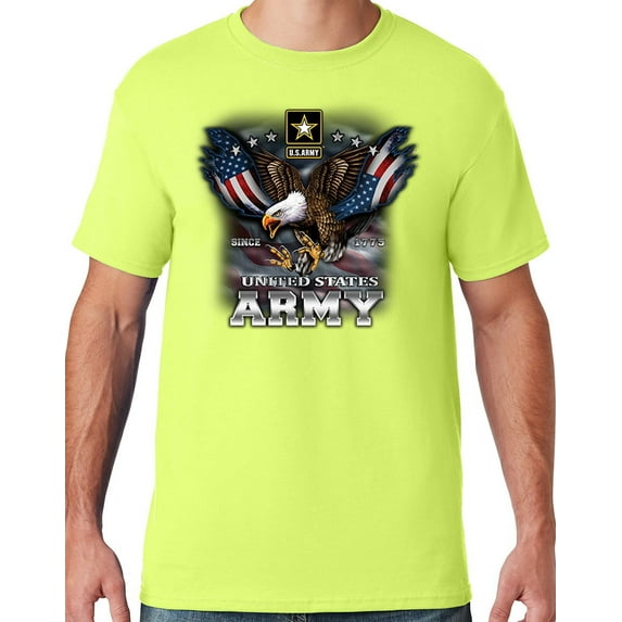 Mens US Army Patriotic Eagle T-shirt, Large Safety Green