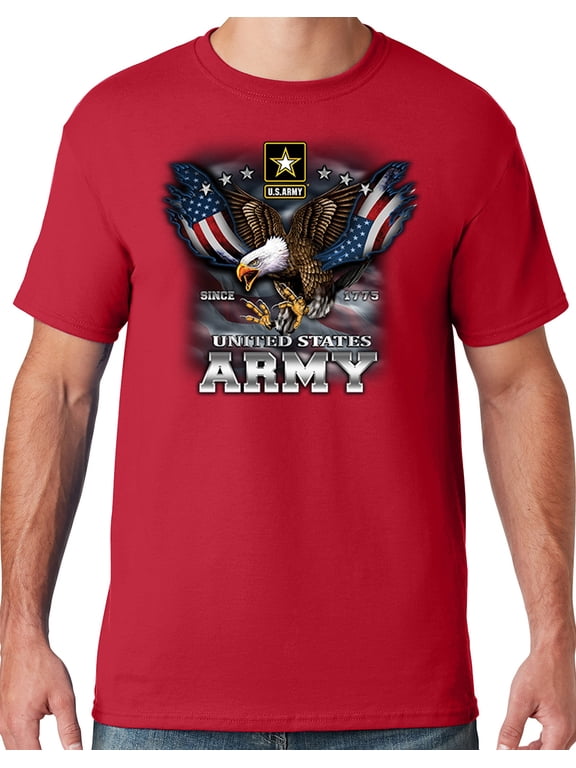 Mens US Army Patriotic Eagle T-shirt, Medium True Red