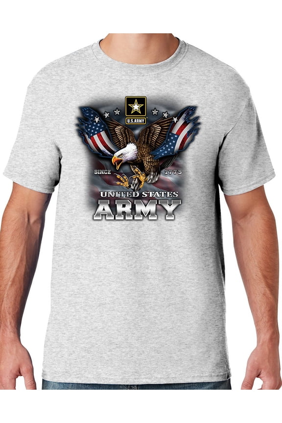 Mens US Army Patriotic Eagle T-shirt, Small Ash Grey