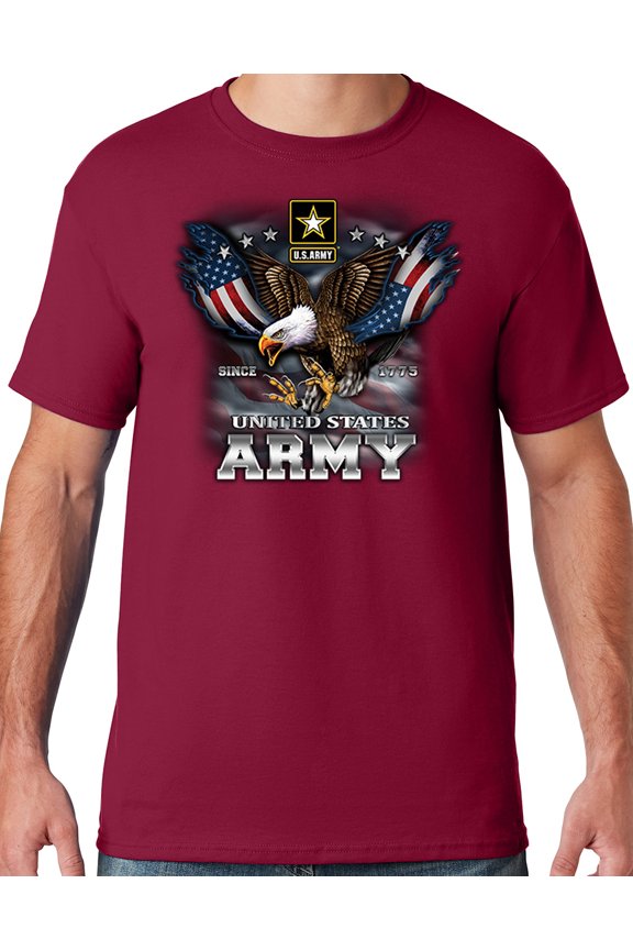 Mens US Army Patriotic Eagle T-shirt, Small Cardinal Red