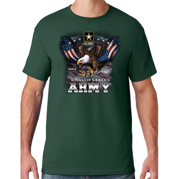 Mens US Army Patriotic Eagle T-shirt, Small Forest Green