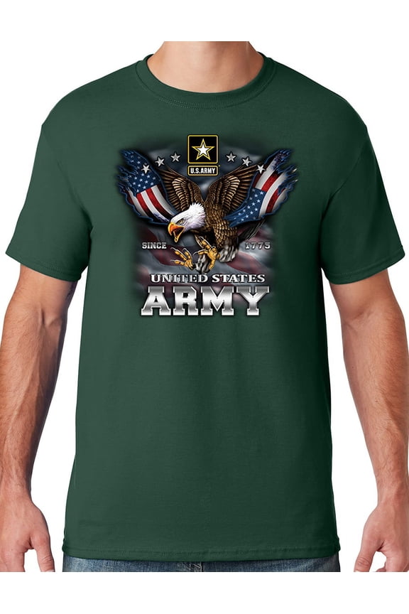 Mens US Army Patriotic Eagle T-shirt, Small Forest Green