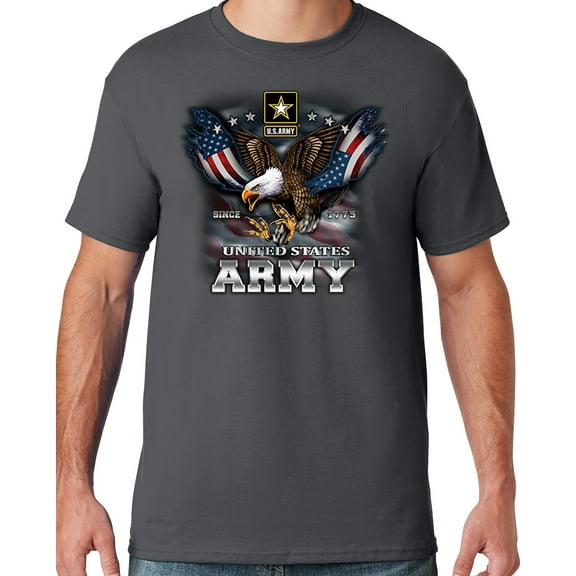 Mens US Army Patriotic Eagle T-shirt, XL Charcoal Grey