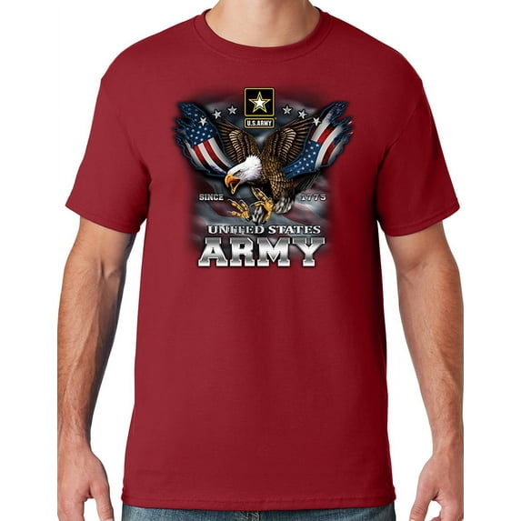Mens US Army Patriotic Eagle T-shirt, XL Crimson Red