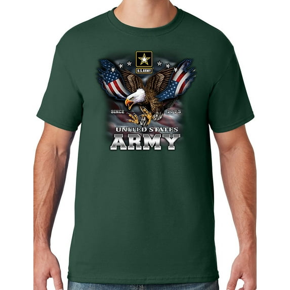 Mens US Army Patriotic Eagle T-shirt, XL Forest Green