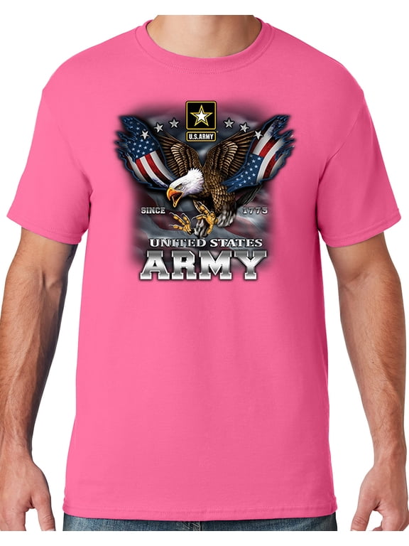 Mens US Army Patriotic Eagle T-shirt, XL Neon Pink