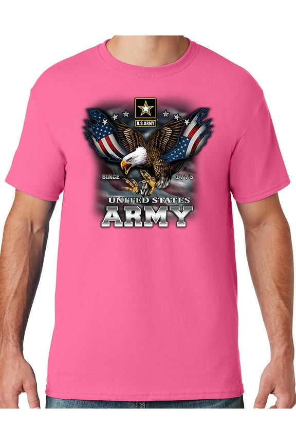 Mens US Army Patriotic Eagle T-shirt, XL Neon Pink