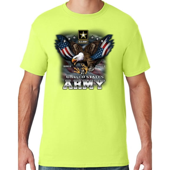 Mens US Army Patriotic Eagle T-shirt, XL Safety Green