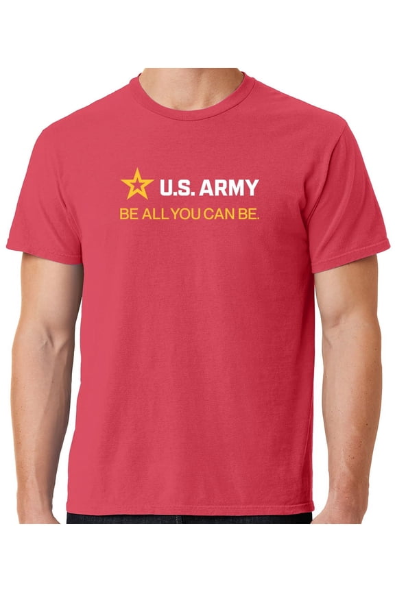 Mens US Army Strip White Tee Shirt, Large Poppy Red
