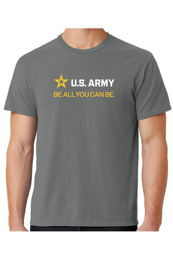Mens US Army Strip White Tee Shirt, Medium Pewter Grey