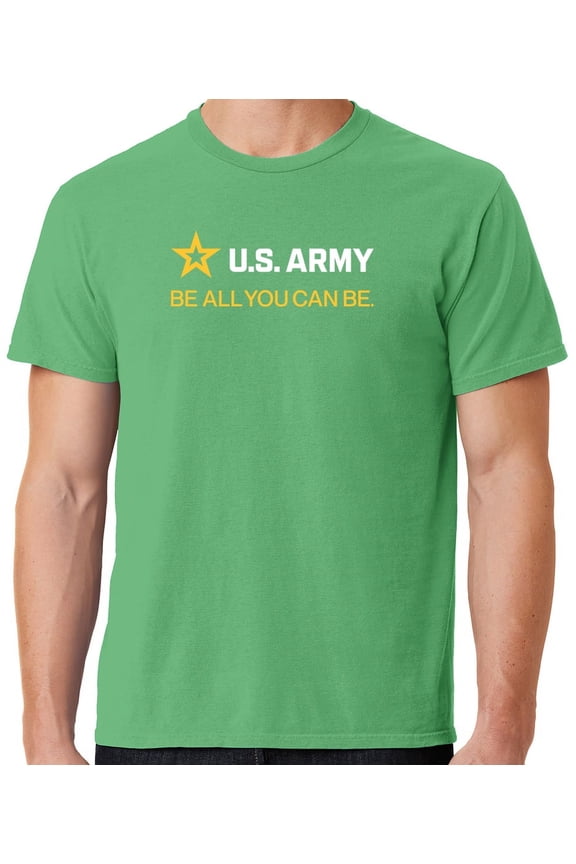 Mens US Army Strip White Tee Shirt, Small Guacamole Green