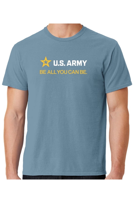 Mens US Army Strip White Tee Shirt, Small Mist Blue