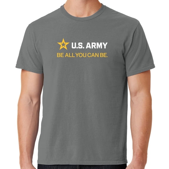 Mens US Army Strip White Tee Shirt, Small Pewter Grey