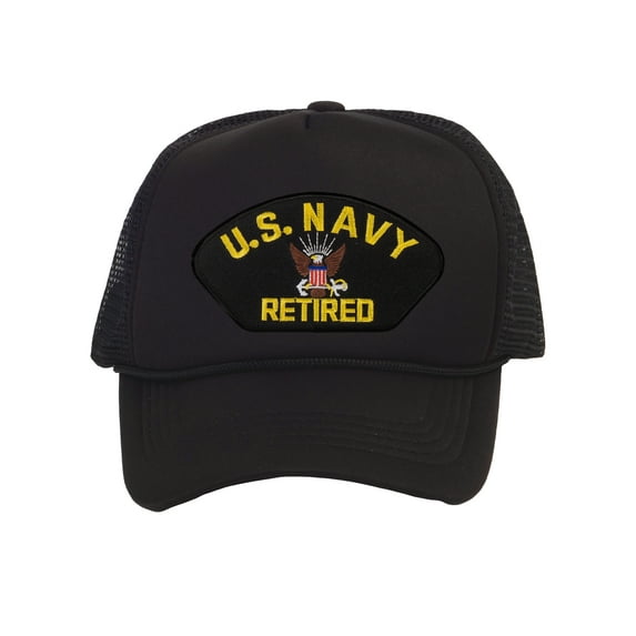 Mens US Navy Trucker Hat - Adjustable Snapback Cap, Retired Black